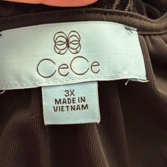 CeCe Black Velvet Tiered Dress Balloon Sleeves Stretch Babydoll Boho 3X D141 - Picture 7 of 9